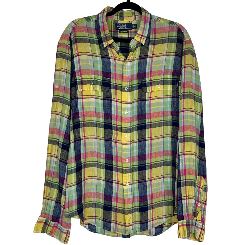 Polo Ralph Lauren Custom Fit Plaid Button Down Shirt Mens XL Multicolor Spring